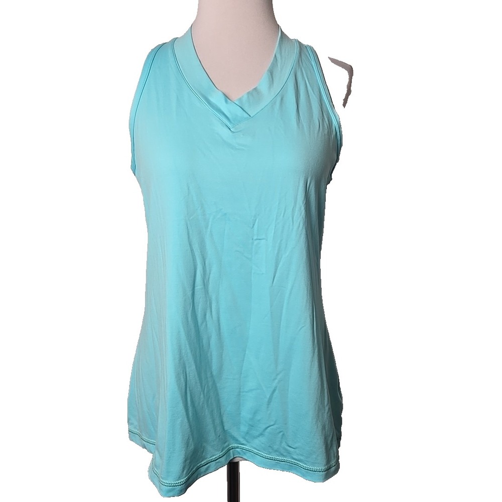 Softball Ocean Blue Racer Back Nylon Stretch Knit Top Size XL Sleeveless V-Neck